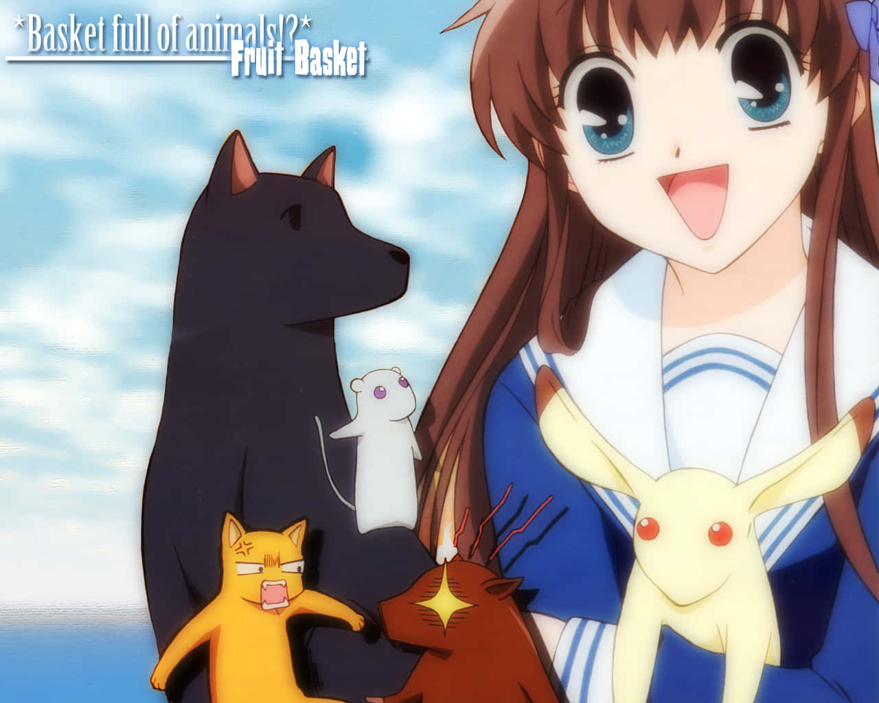 Tohru Honda With Animal Forms Fruits Basket Anime Background