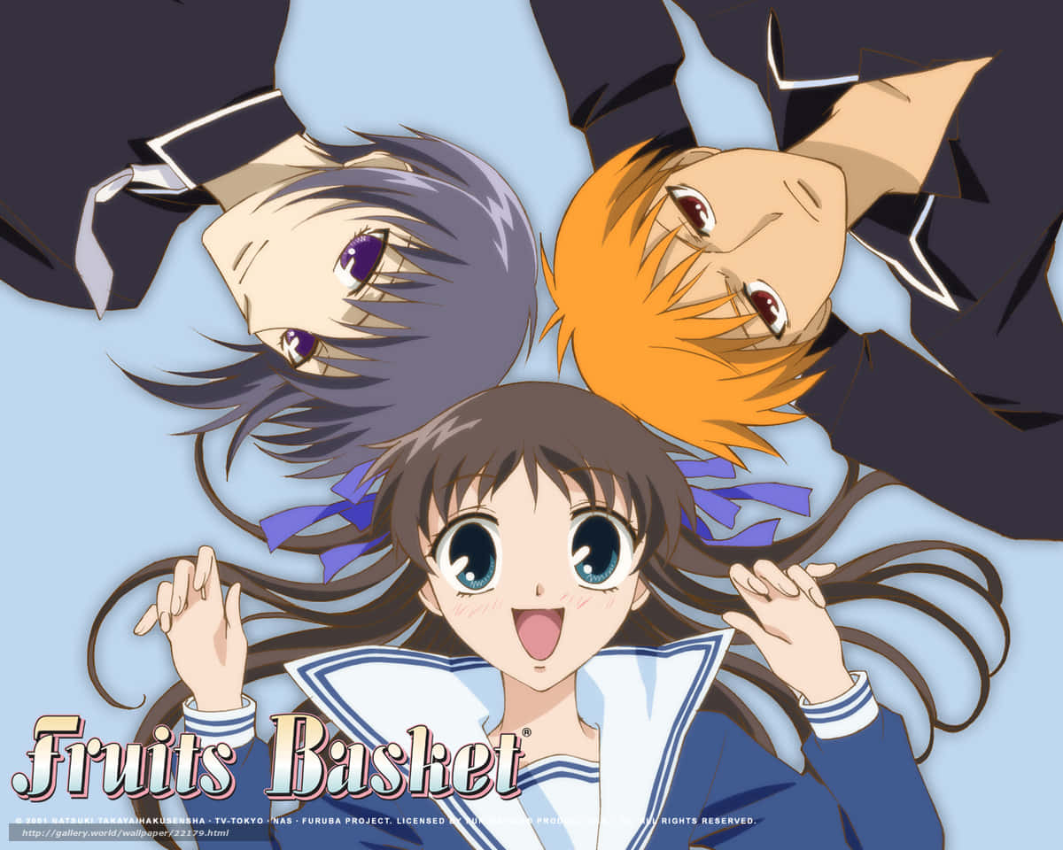 Tohru, Kyo And Yuki Fruits Basket Anime Poster Background