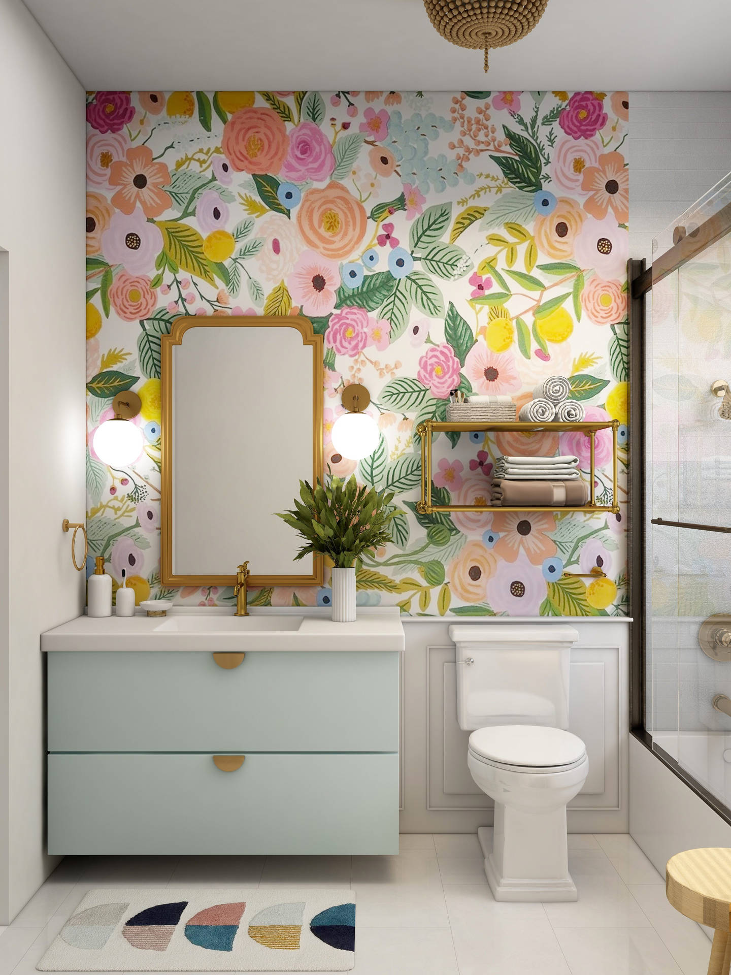 Toilet Bathroom Pastel Floral Background