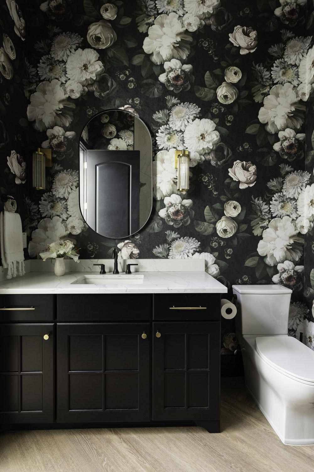 Toilet Dark Floral Powder Room Background