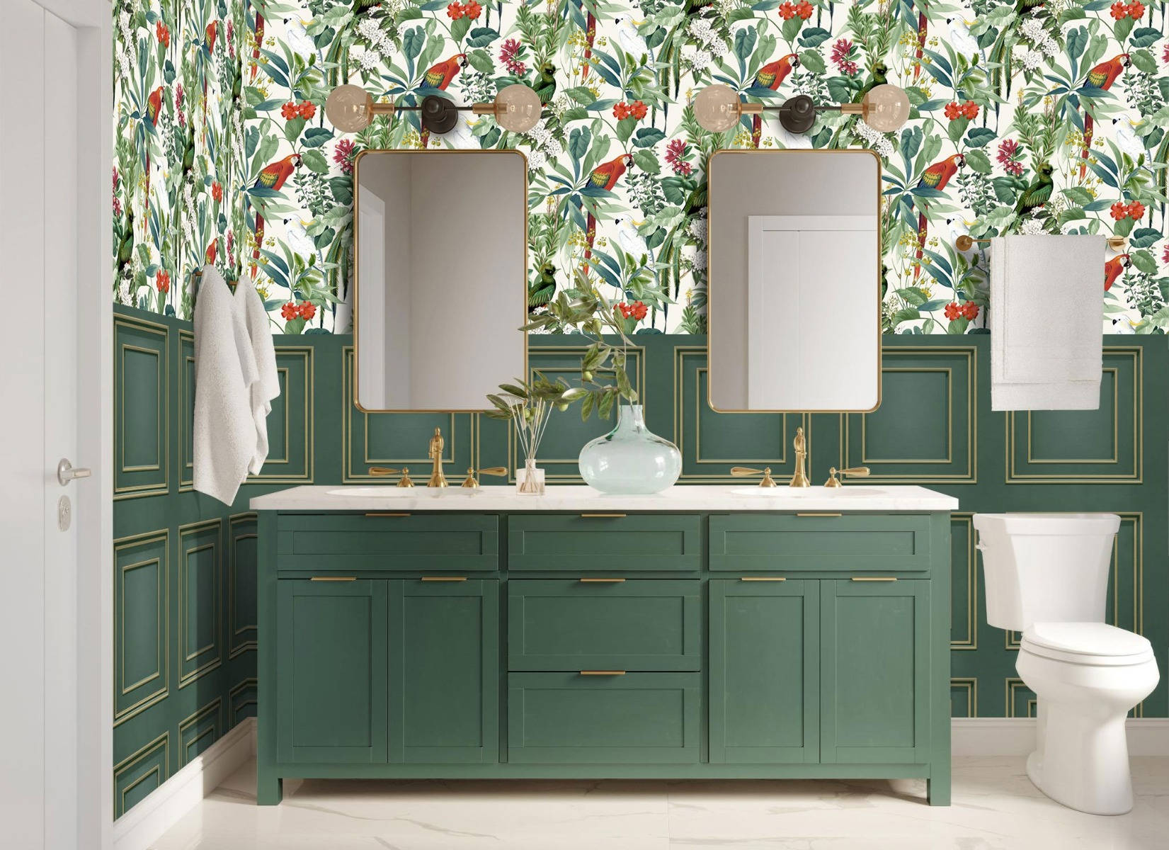 Toilet Powder Room Tropical Parrot