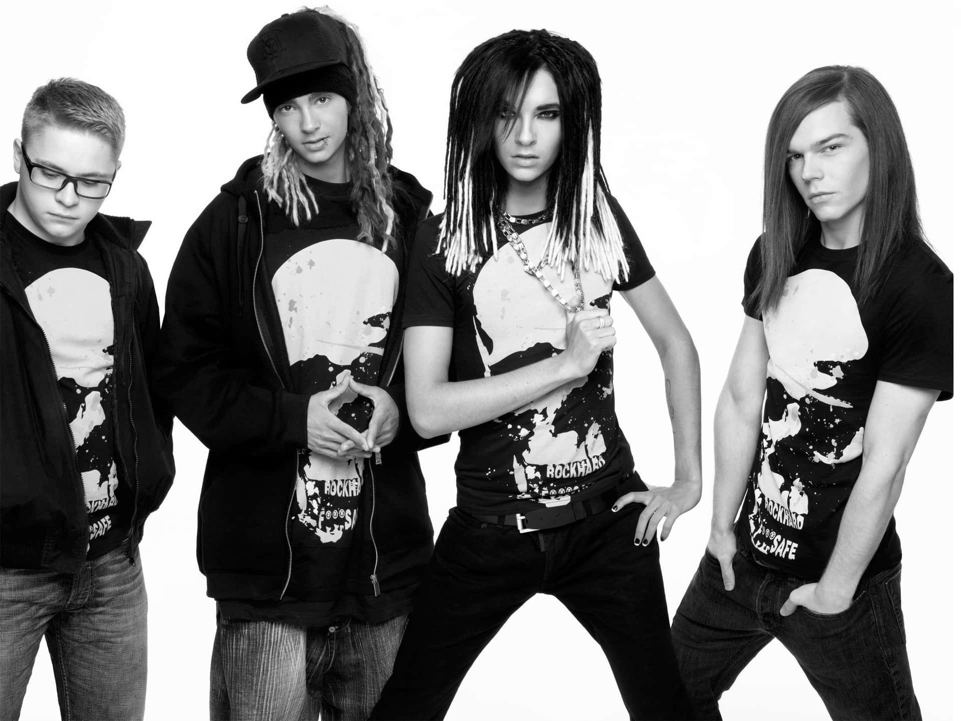 Tokio Hotel Band Members Blackand White Portrait Background