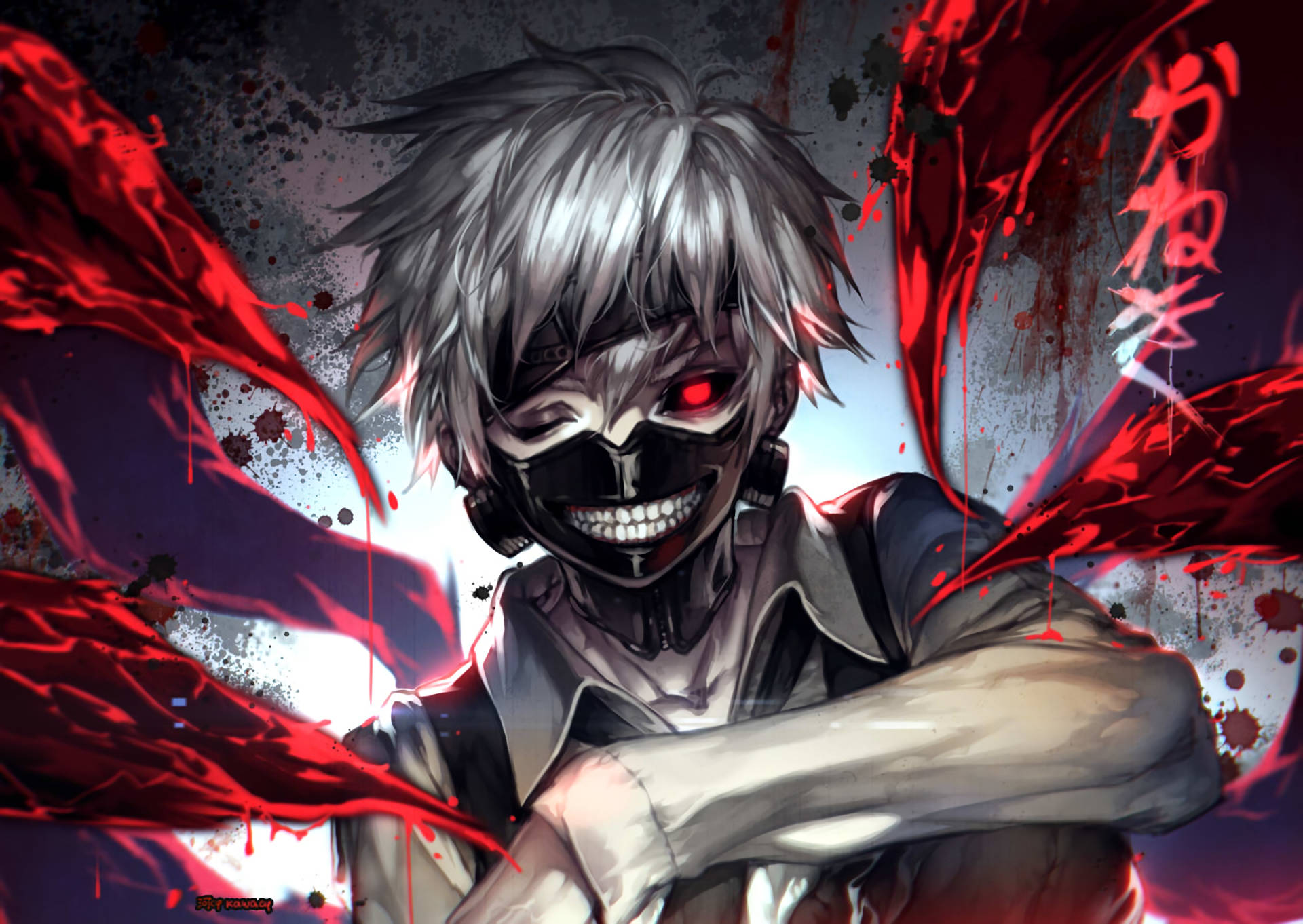 Tokyo Ghoul Aesthetic With Ken Controlling Blood Background