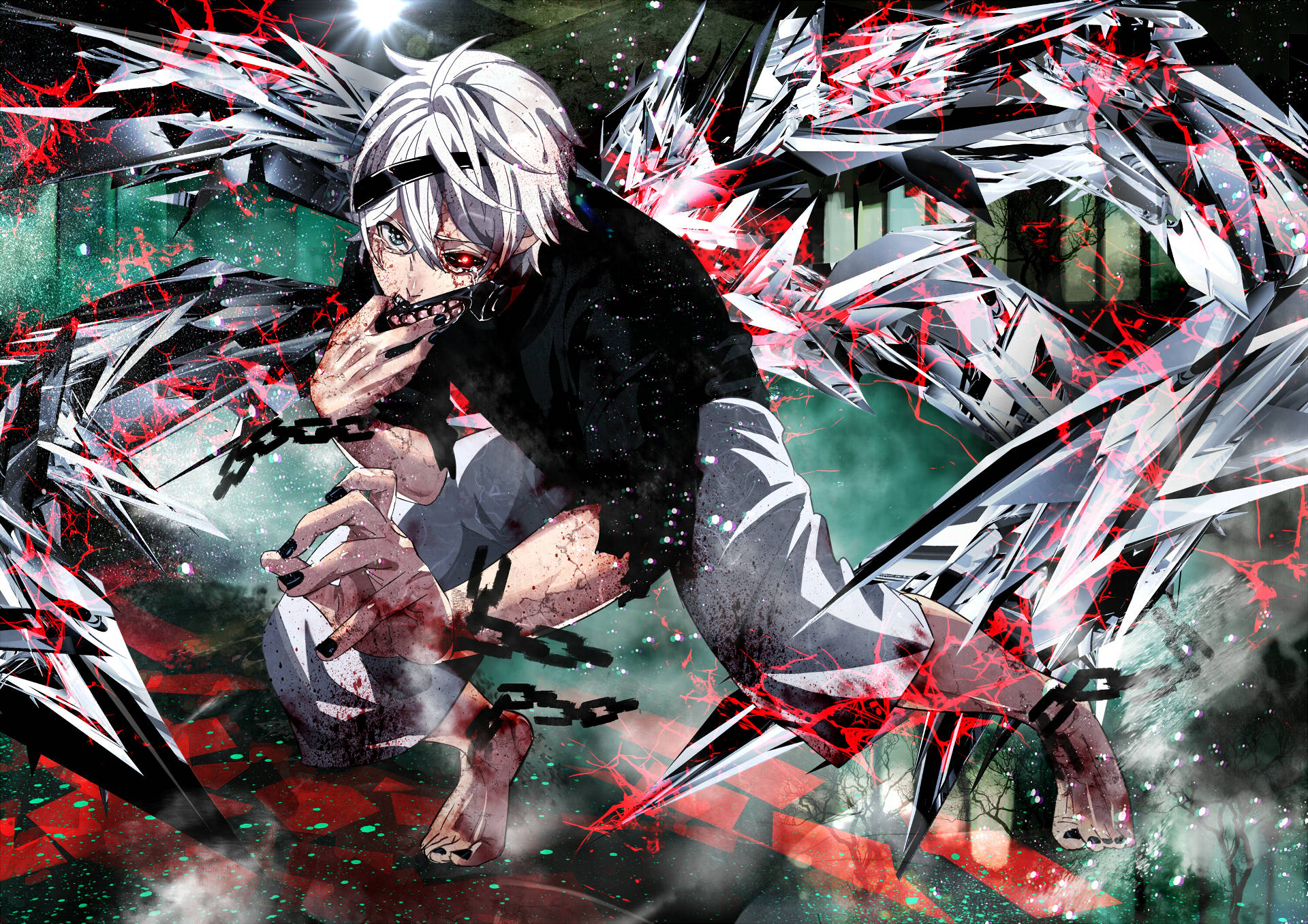 Tokyo Ghoul Aesthetic With Ken's Metallic Tails Background