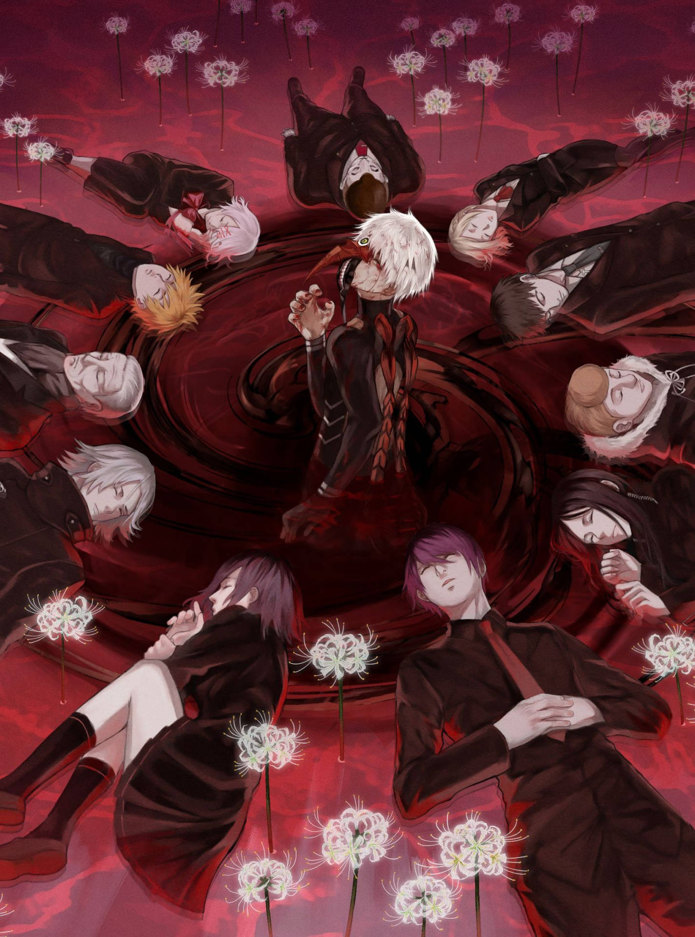 Tokyo Ghoul Characters Red Graphic Art Background