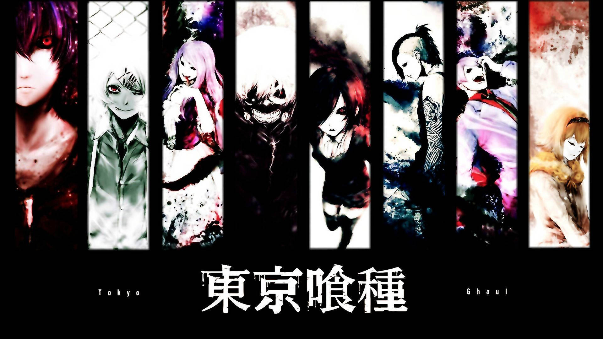 Tokyo Ghoul Characters With Japanese Text Background