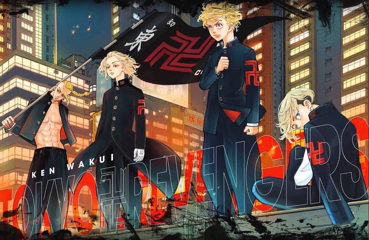 Tokyo Revengers Characters On Building Edge Laptop Background