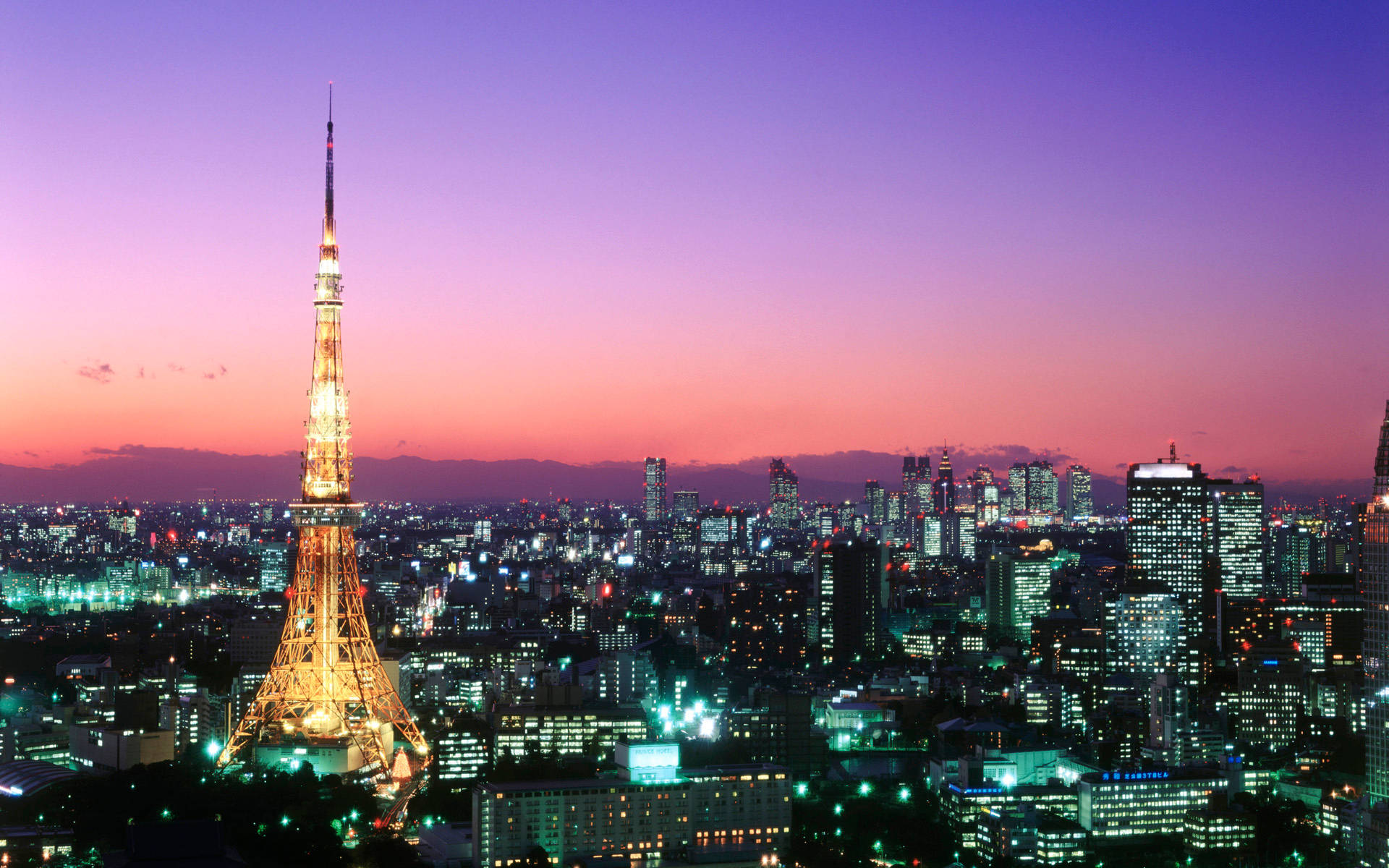 Tokyo Tower Against Purple Orange Sunset