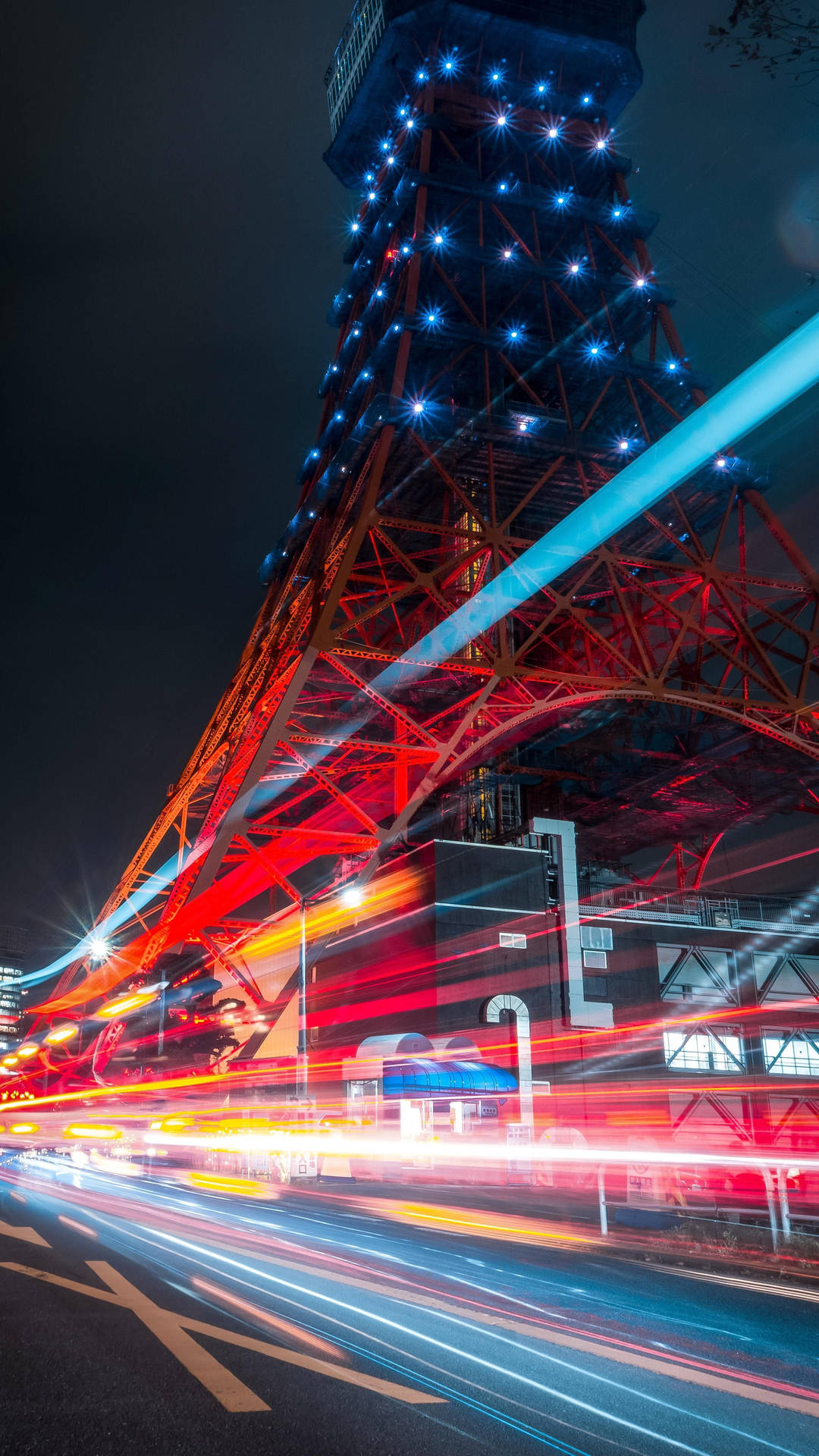 Tokyo Tower Car Light Trails Background