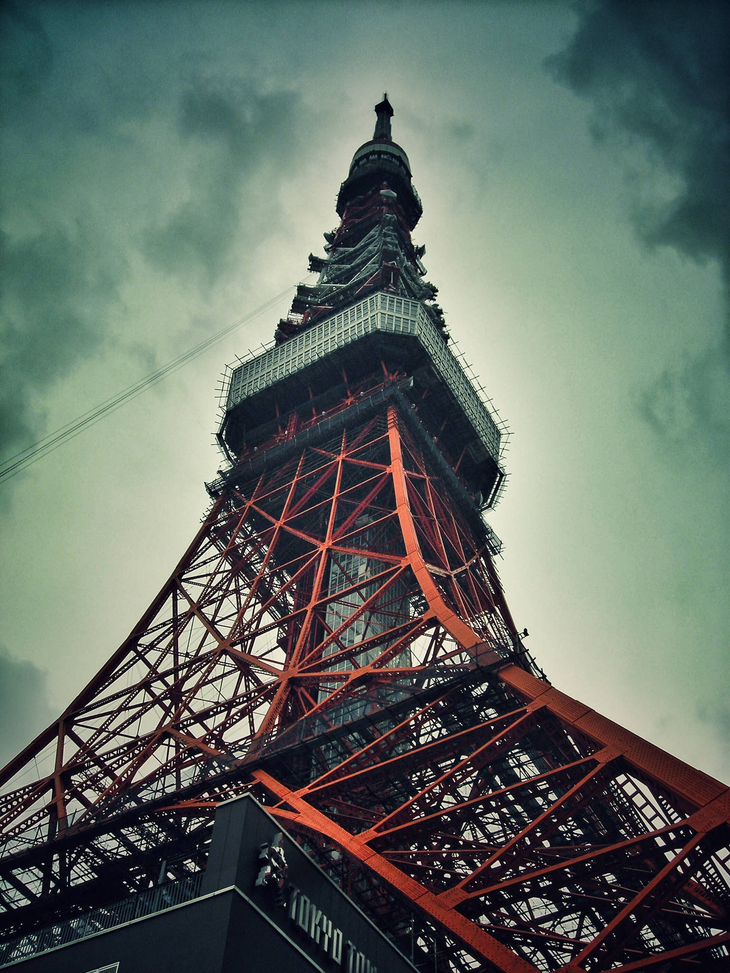 Tokyo Tower Dark Cloudy Sky Background