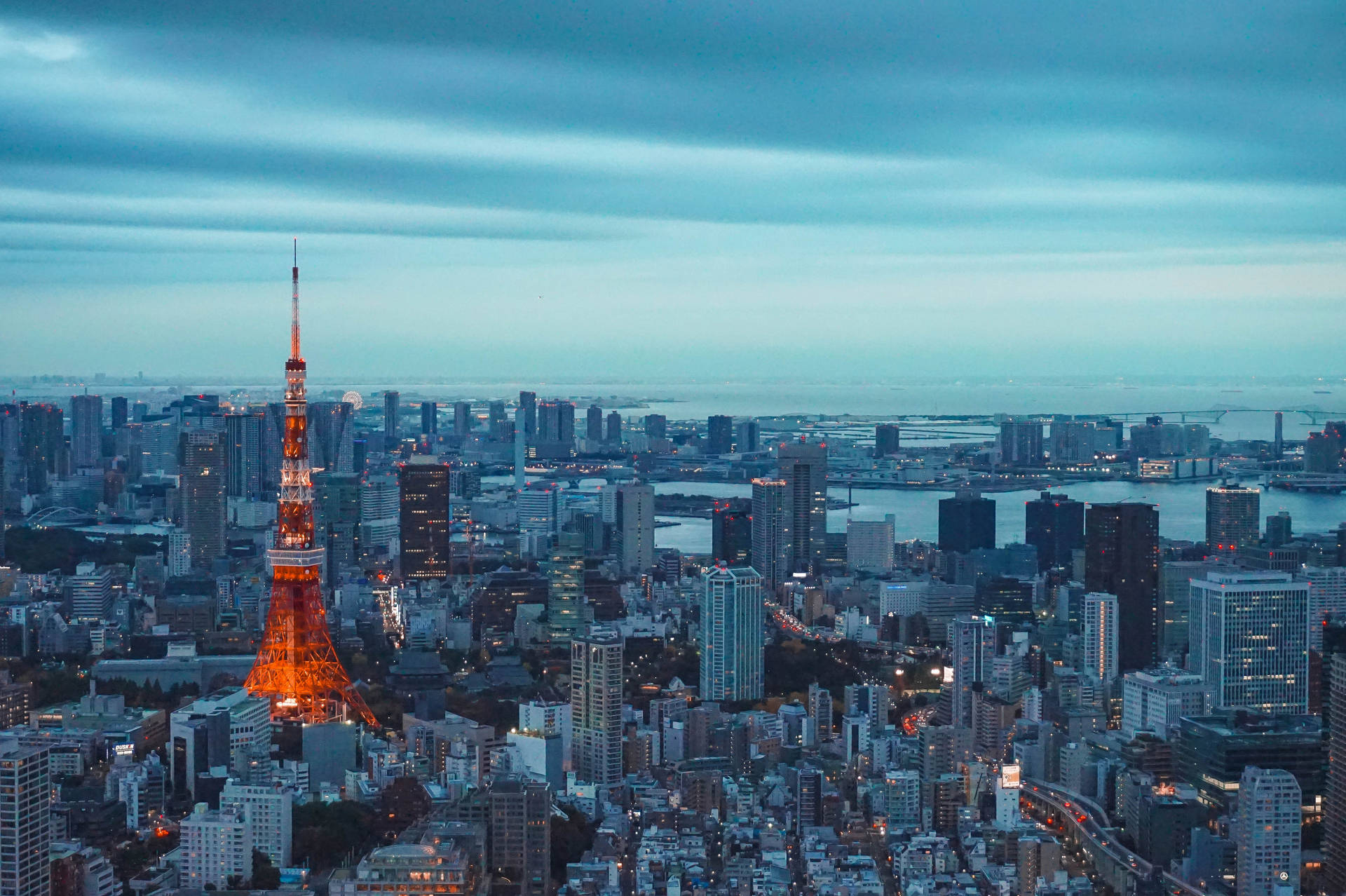 Tokyo Tower Lit In Red Background