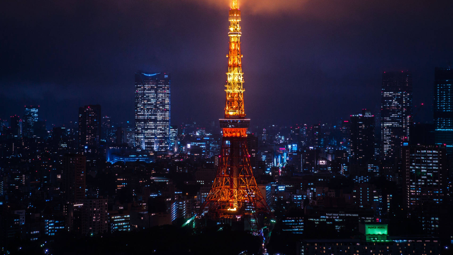 Tokyo Tower Lit Up At Night