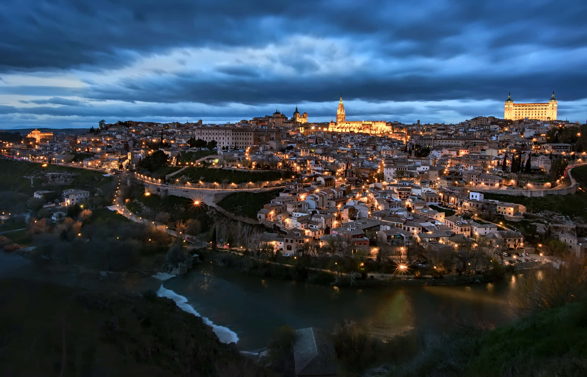 Toledo Cathedral At Night Blue Aesthetic Background