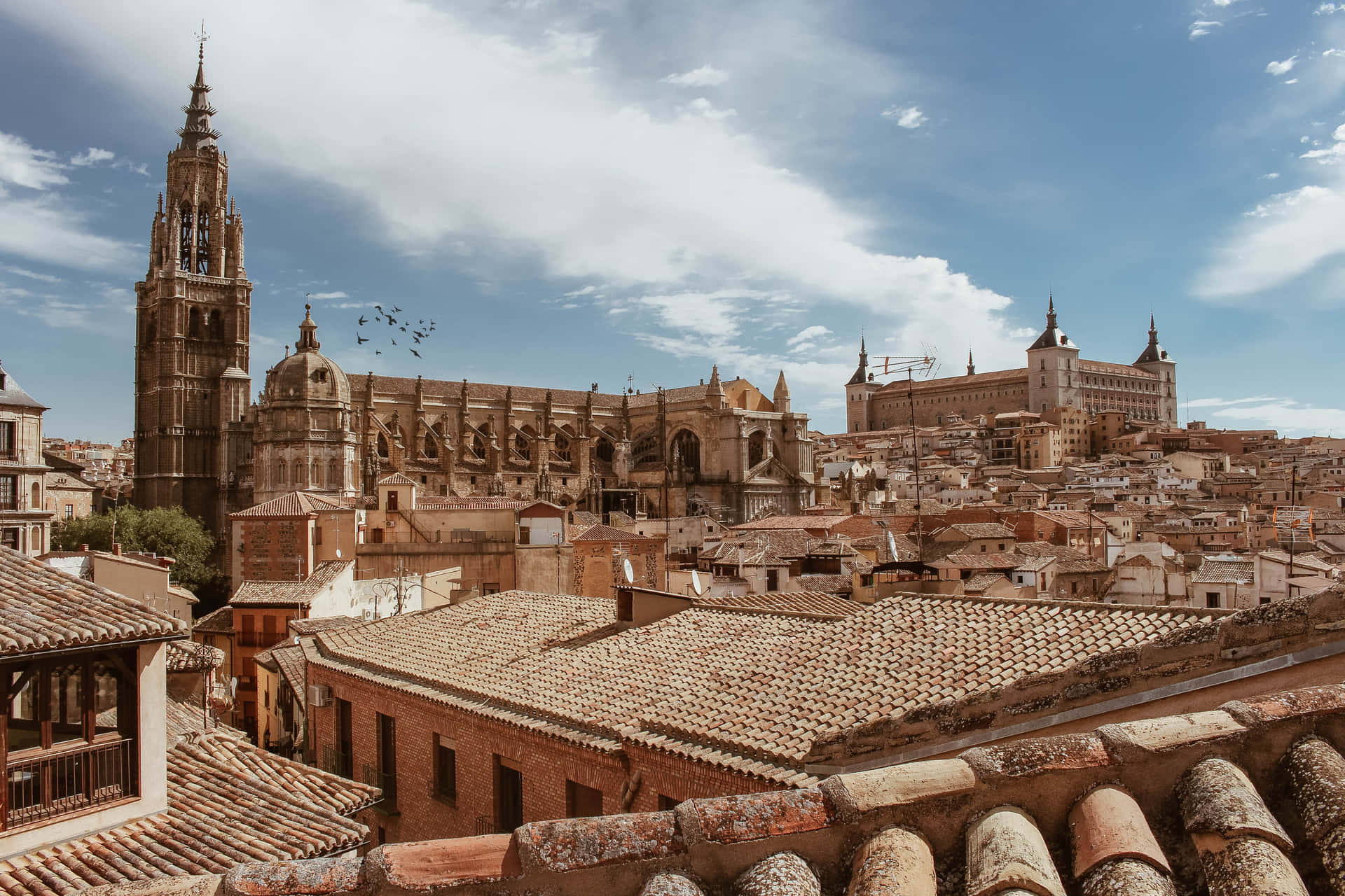 Toledo Roofs With The Toledo Cathedral Background