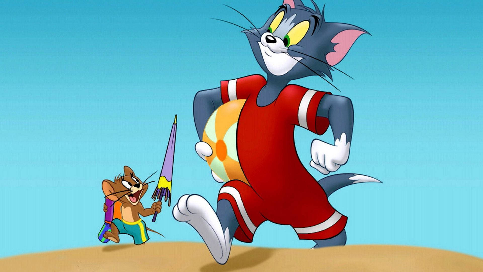 Tom And Jerry Cartoon Beach Scene Background