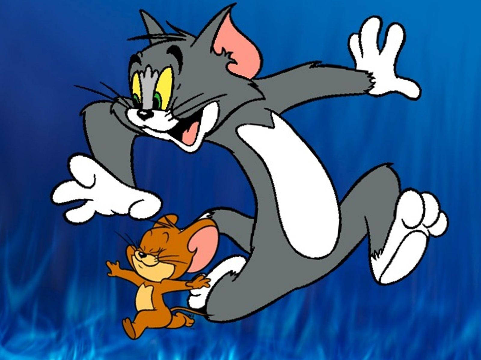 Tom And Jerry Cartoon Fiery Blue Background