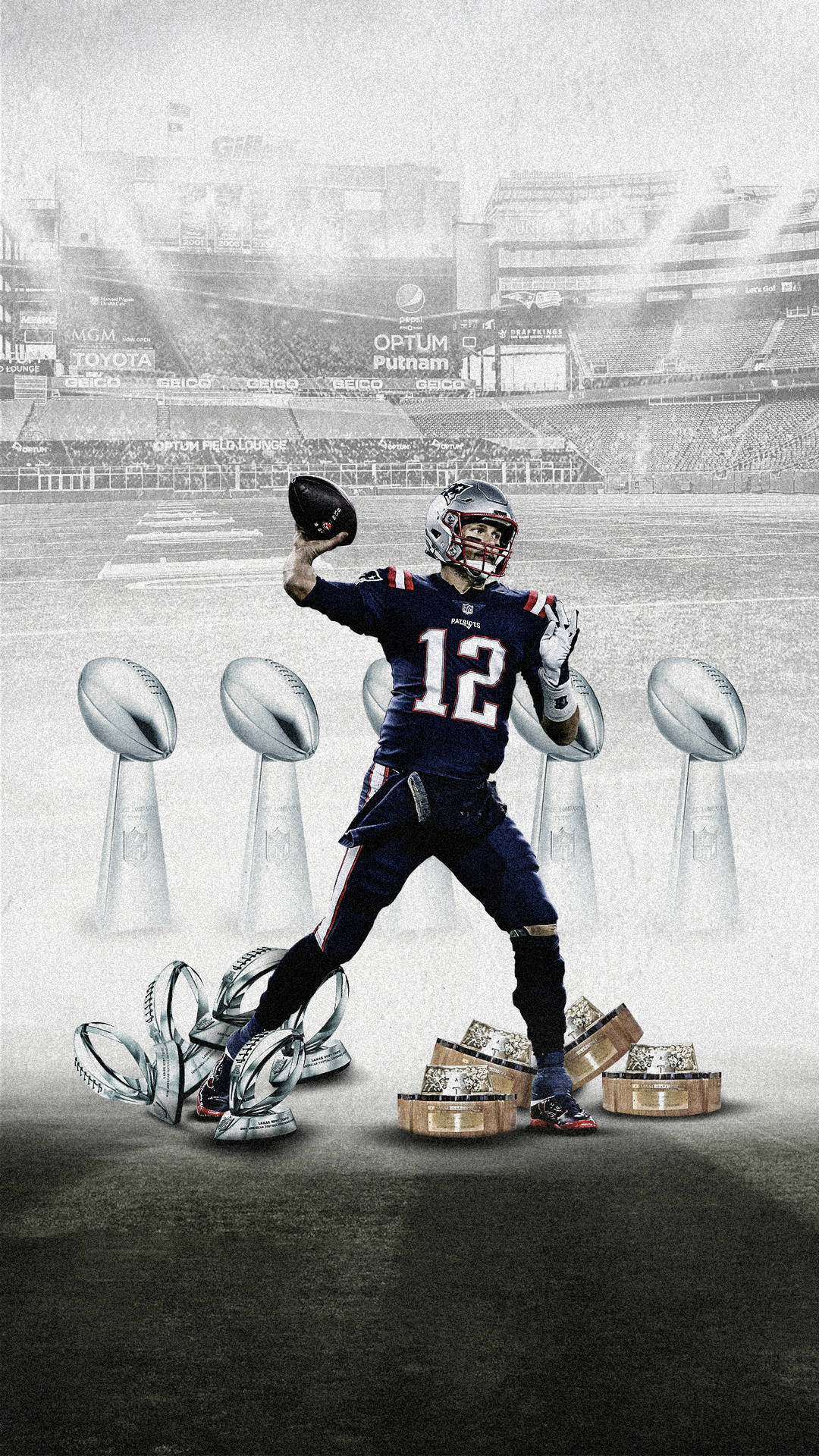 Tom Brady Awards And Championship Trophies Background