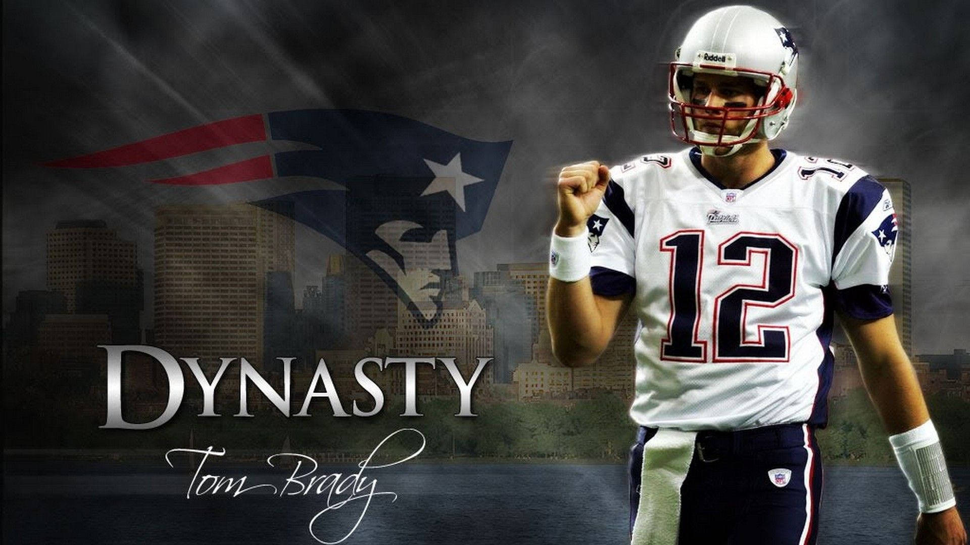 Tom Brady Silver Patriots Dynasty Logo Background