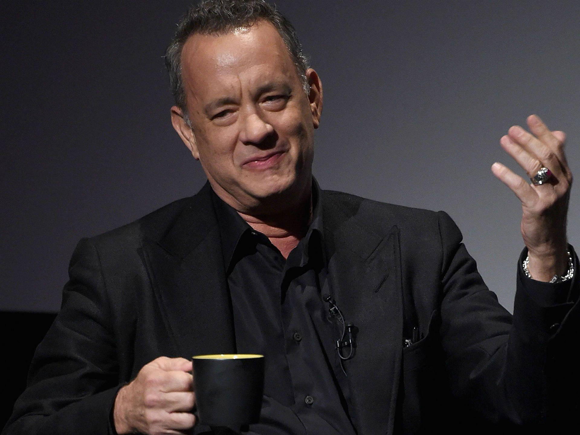 Tom Hanks All Black Suit Background