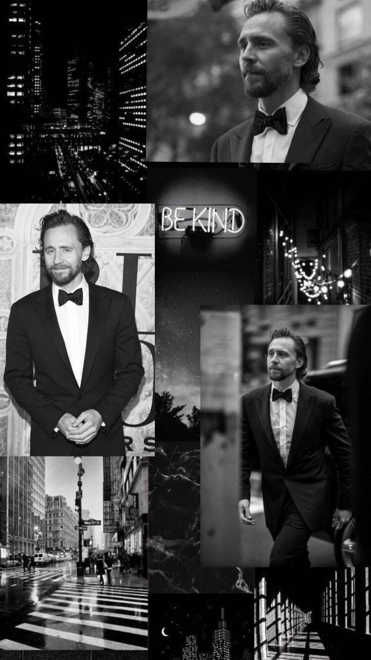 Tom Hiddleston Black And White Collage Background