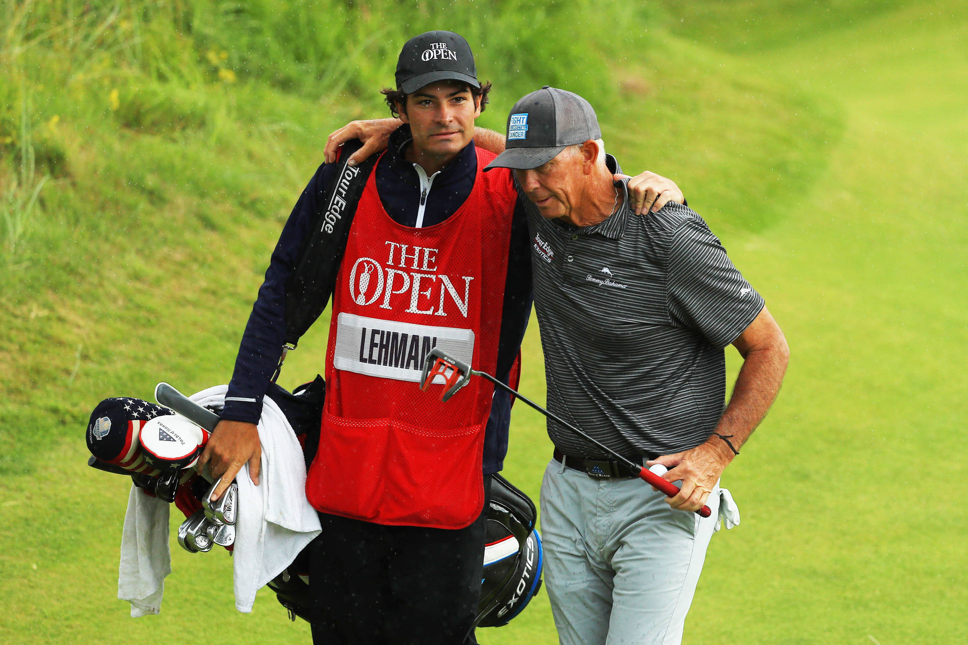 Tom Lehman With His Caddy Background