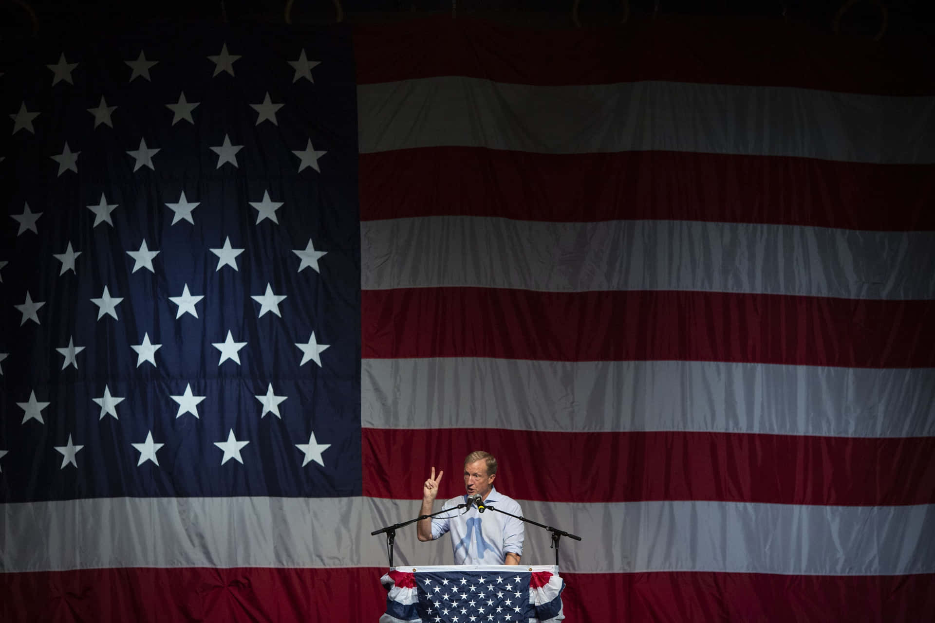 Tom Steyer Against United States Flag Background