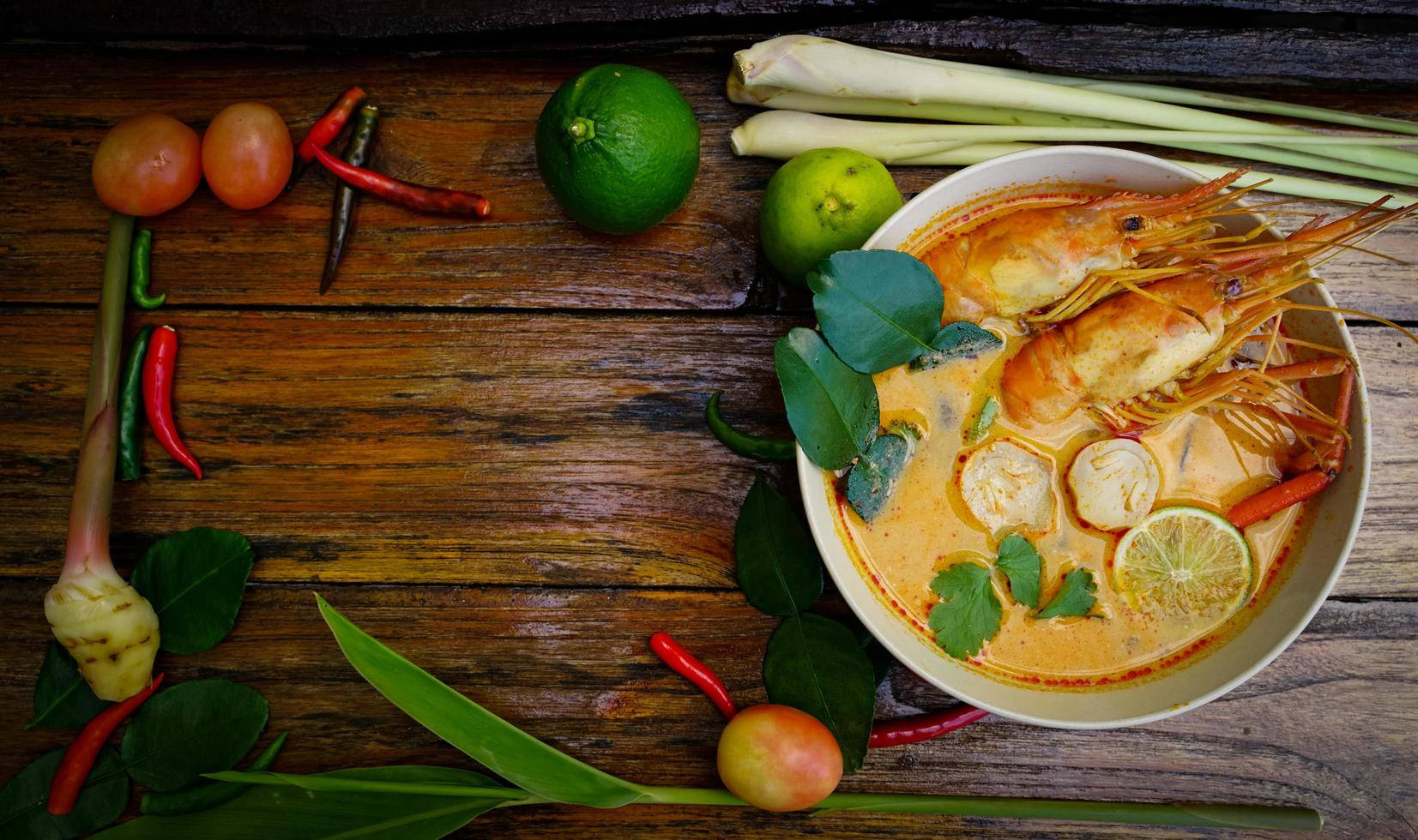 Tom Yum Soup With Fresh Herbs Background