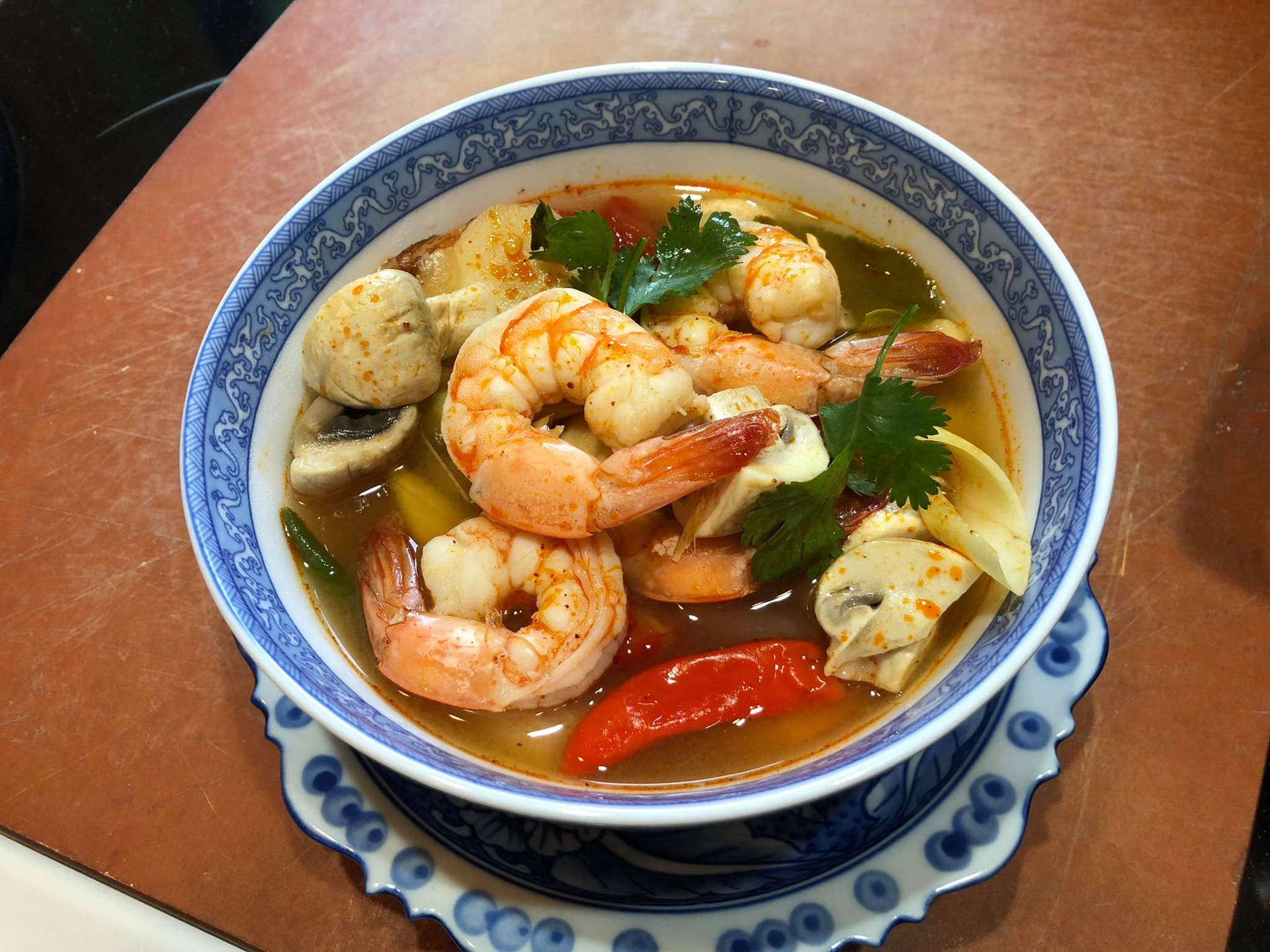 Tom Yum With Shrimps And Mushrooms Background