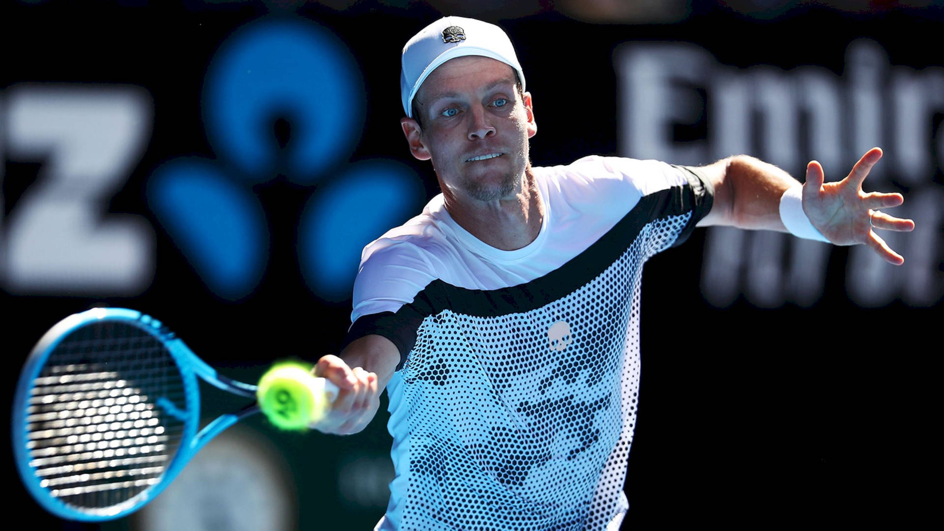 Tomas Berdych Reaching For Tennis Ball Background