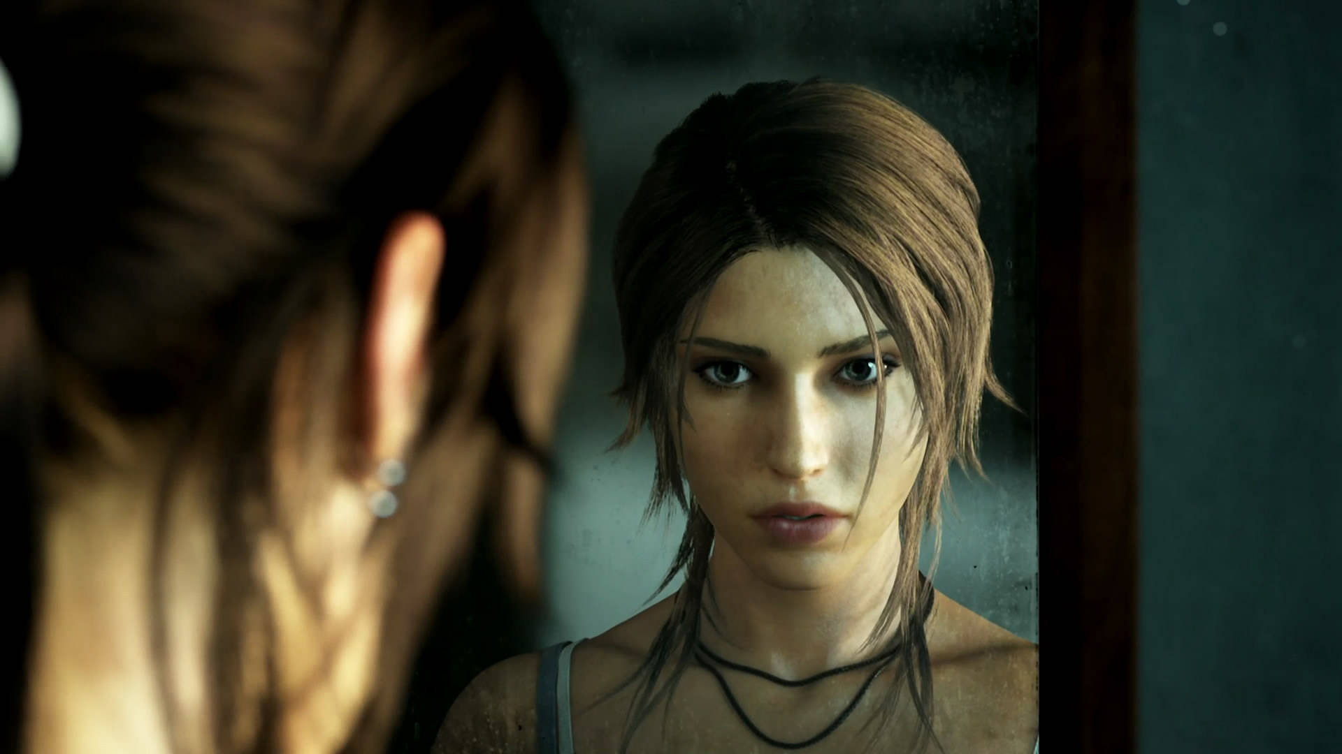 Tomb Raider 9 Lara Croft Looking At Mirror