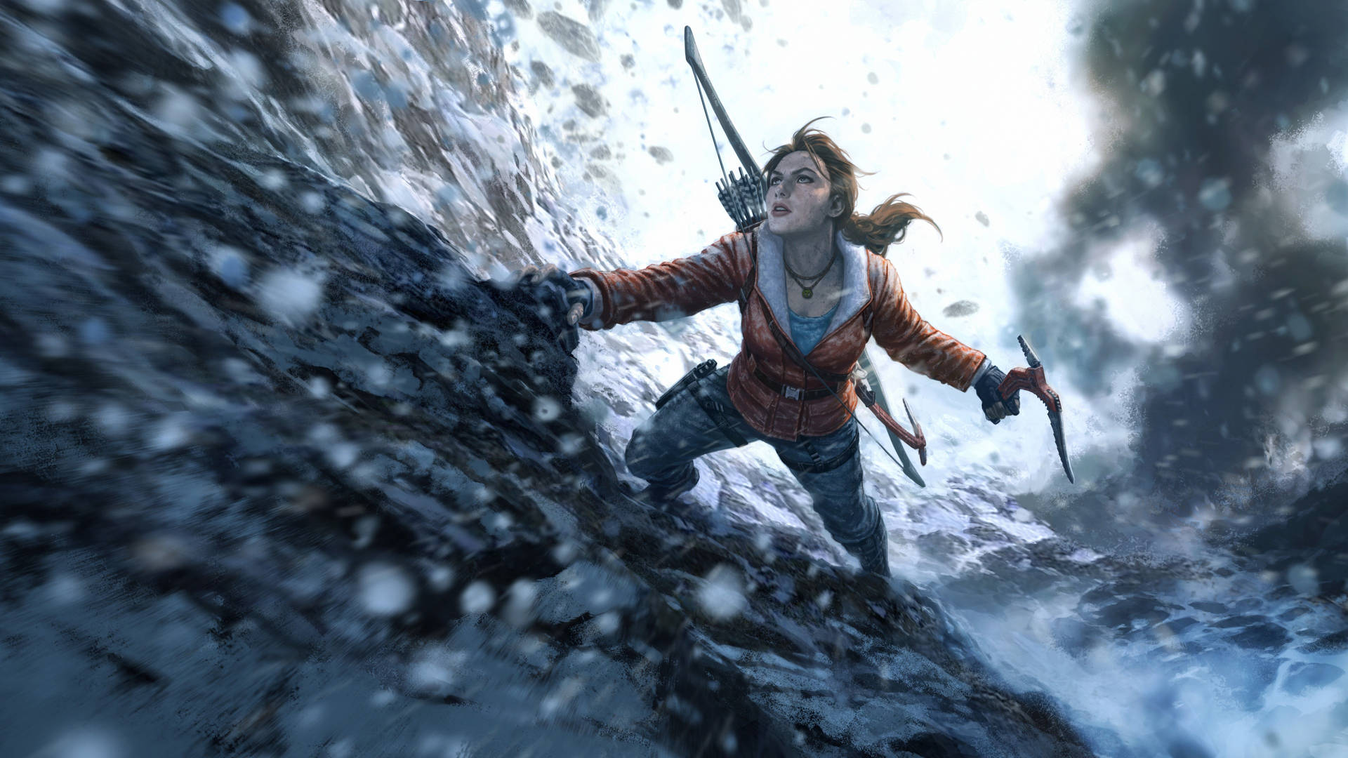 Tomb Raider Croft In Snowy Mountain Background