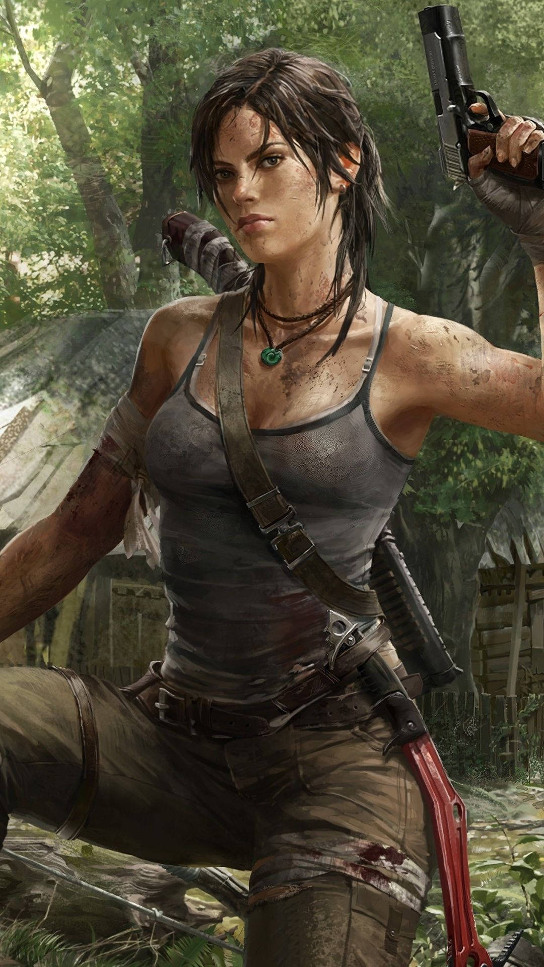 Tomb Raider Lara With Gun Iphone Background