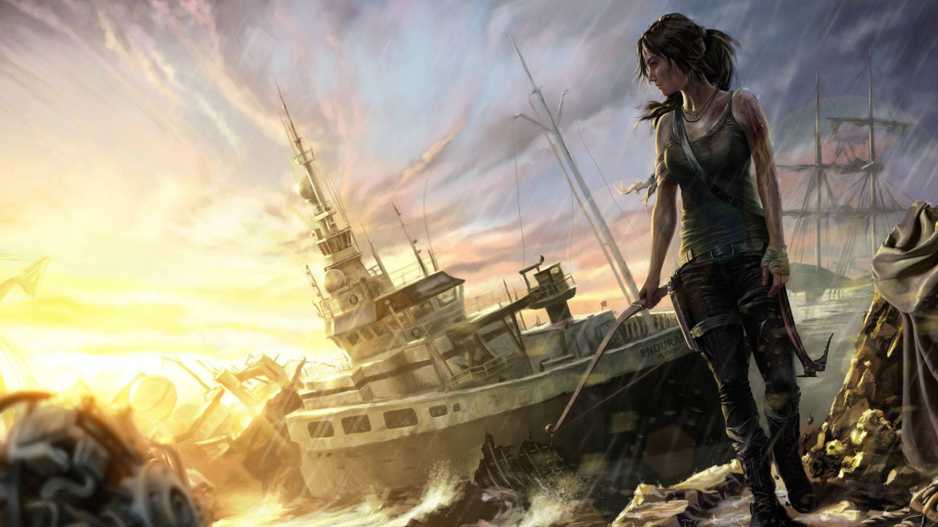 Tomb Raider Ships And Croft Background