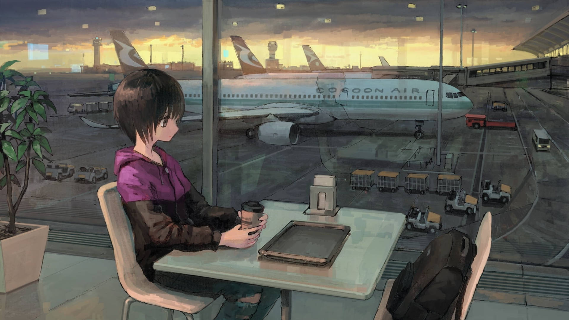 Tomboy Anime Girl At The Airport Background