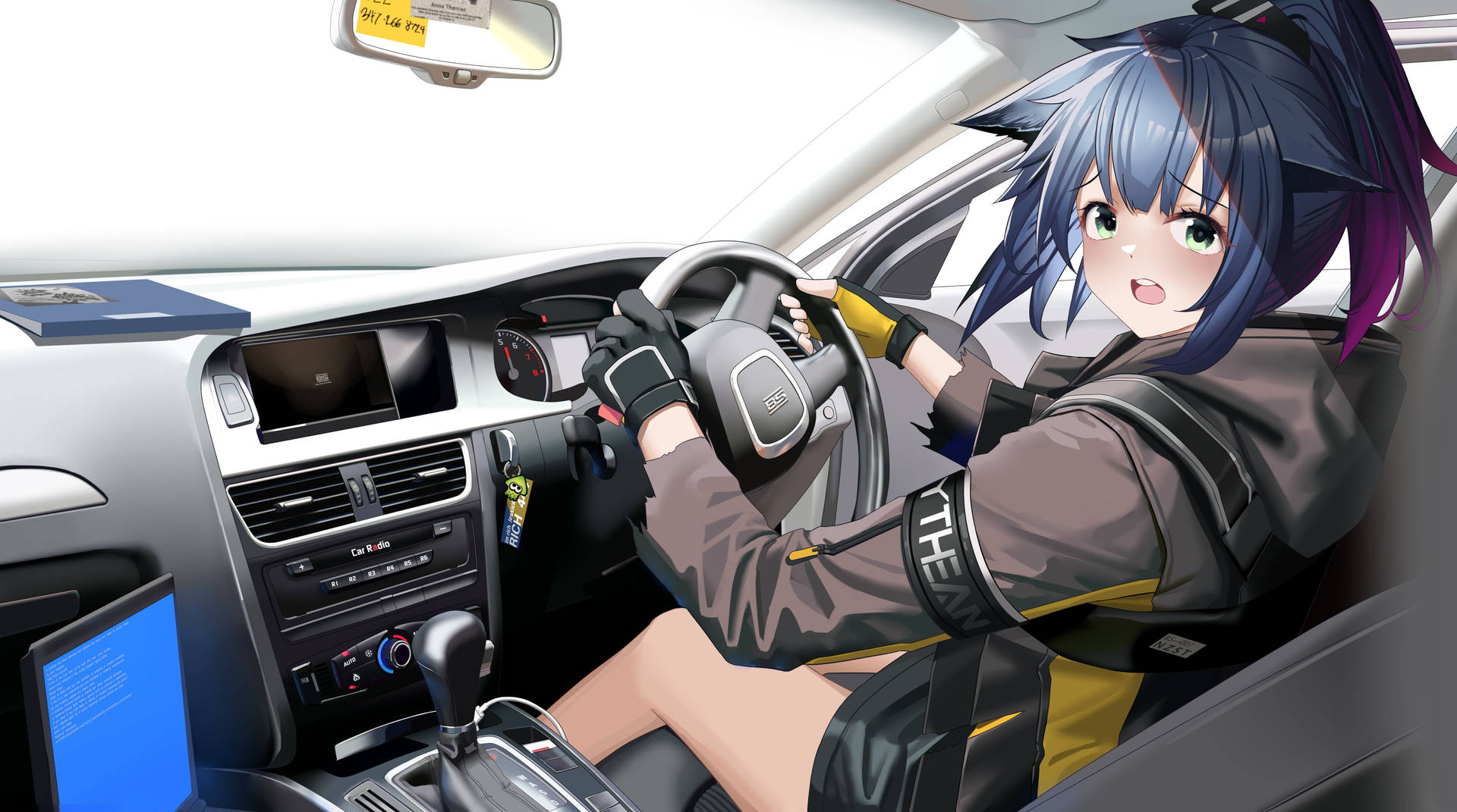 Tomboy Anime Girl In A Car Background