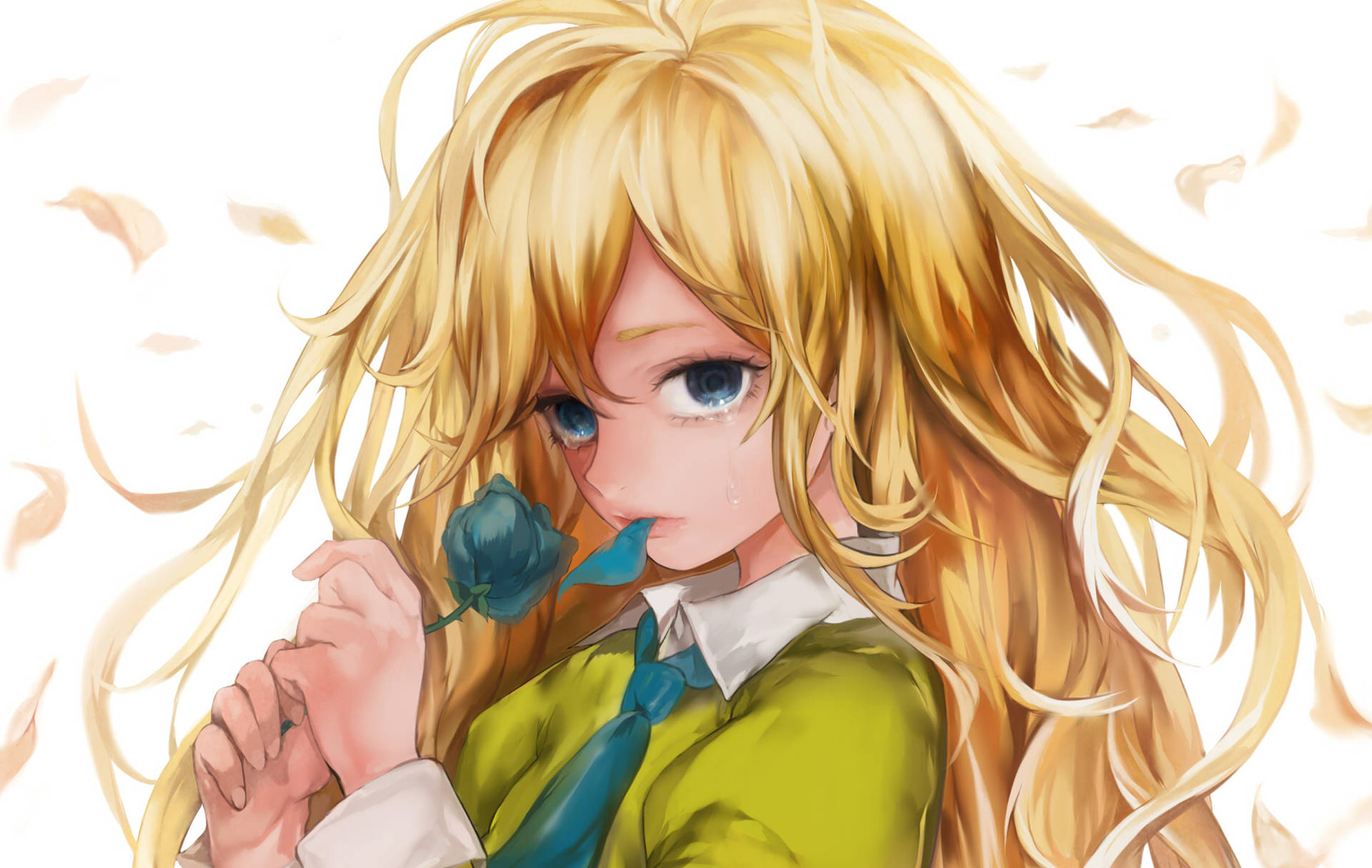 Tomboy Anime Girl With Blue Rose Background