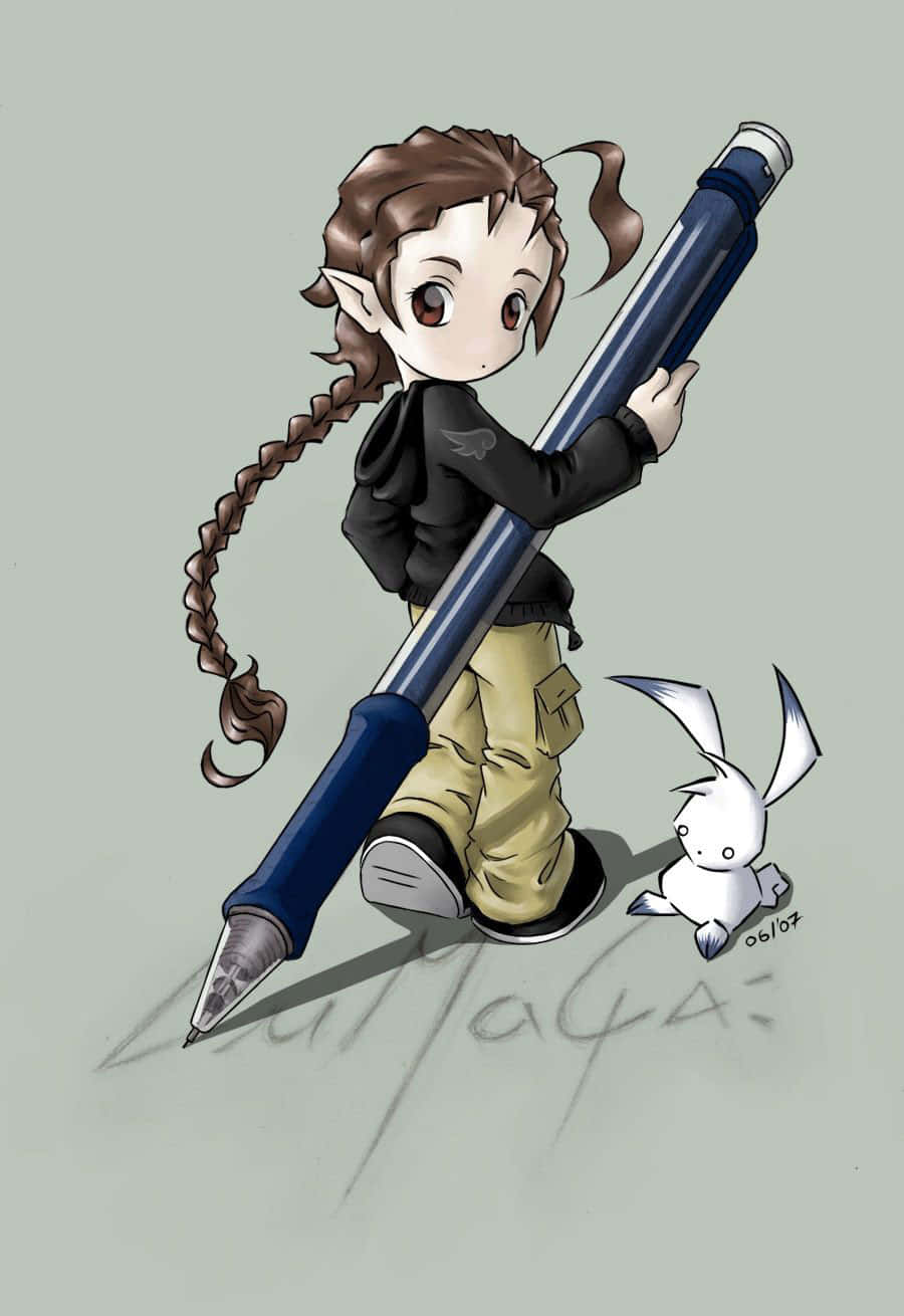 Tomboy Girl Holding Pen Background