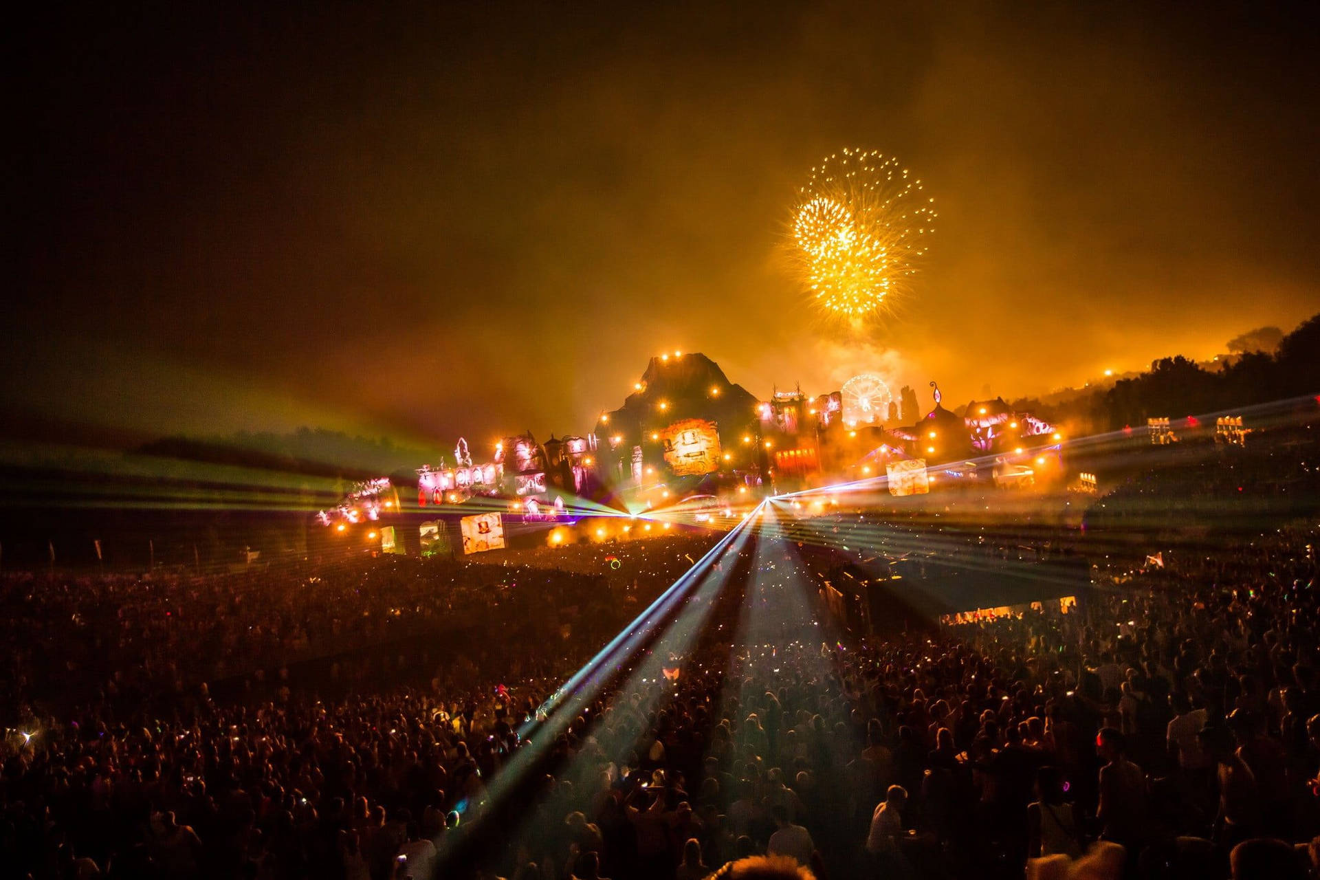 Tomorrowland Orange Fireworks Background