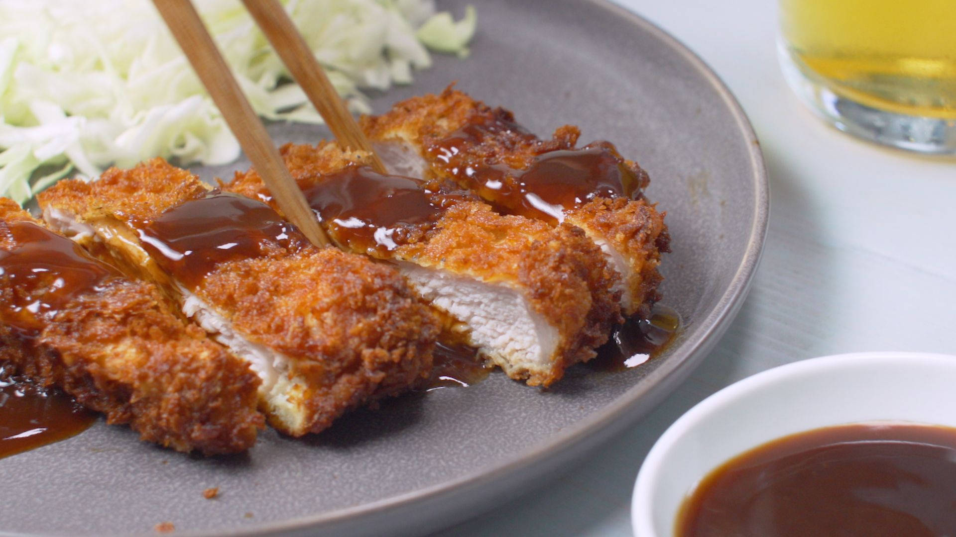 Tonkatsu Cutlet With Sauce On Top Background