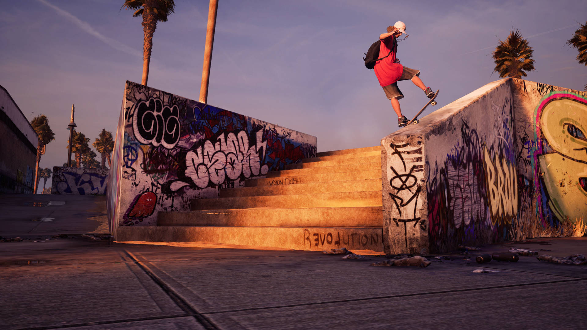 Tony Hawk Skateboarder Graffiti Stairs Background