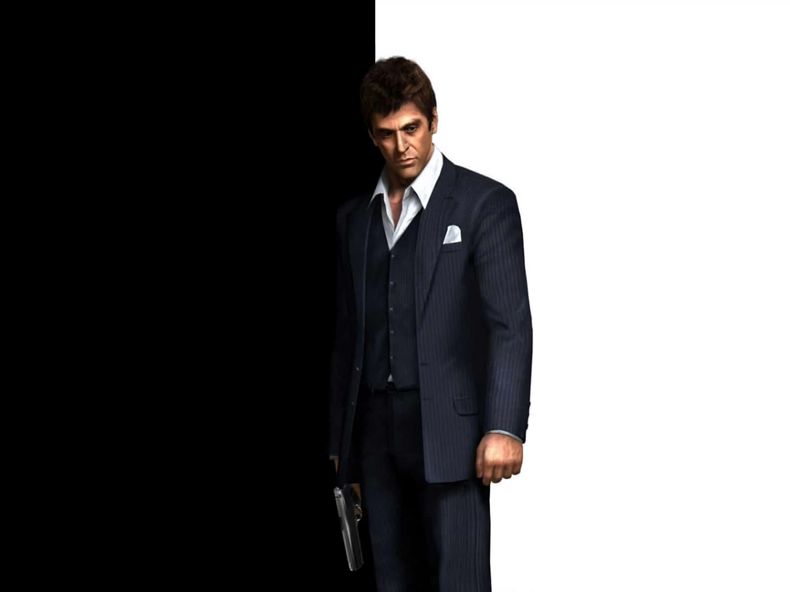 Tony Montana Stands Between Violence And Determination Background