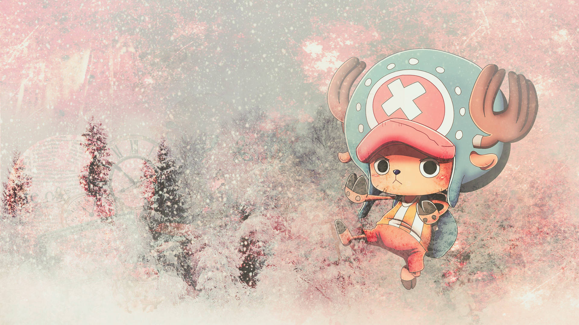 Tony Tony Chopper Pink Snow Background