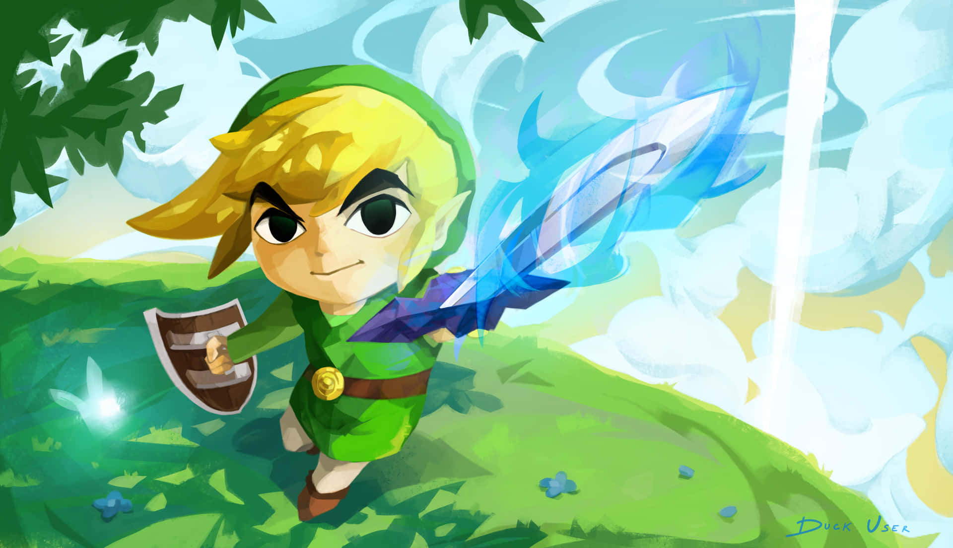 Toon Link With His Flaming Sword Background