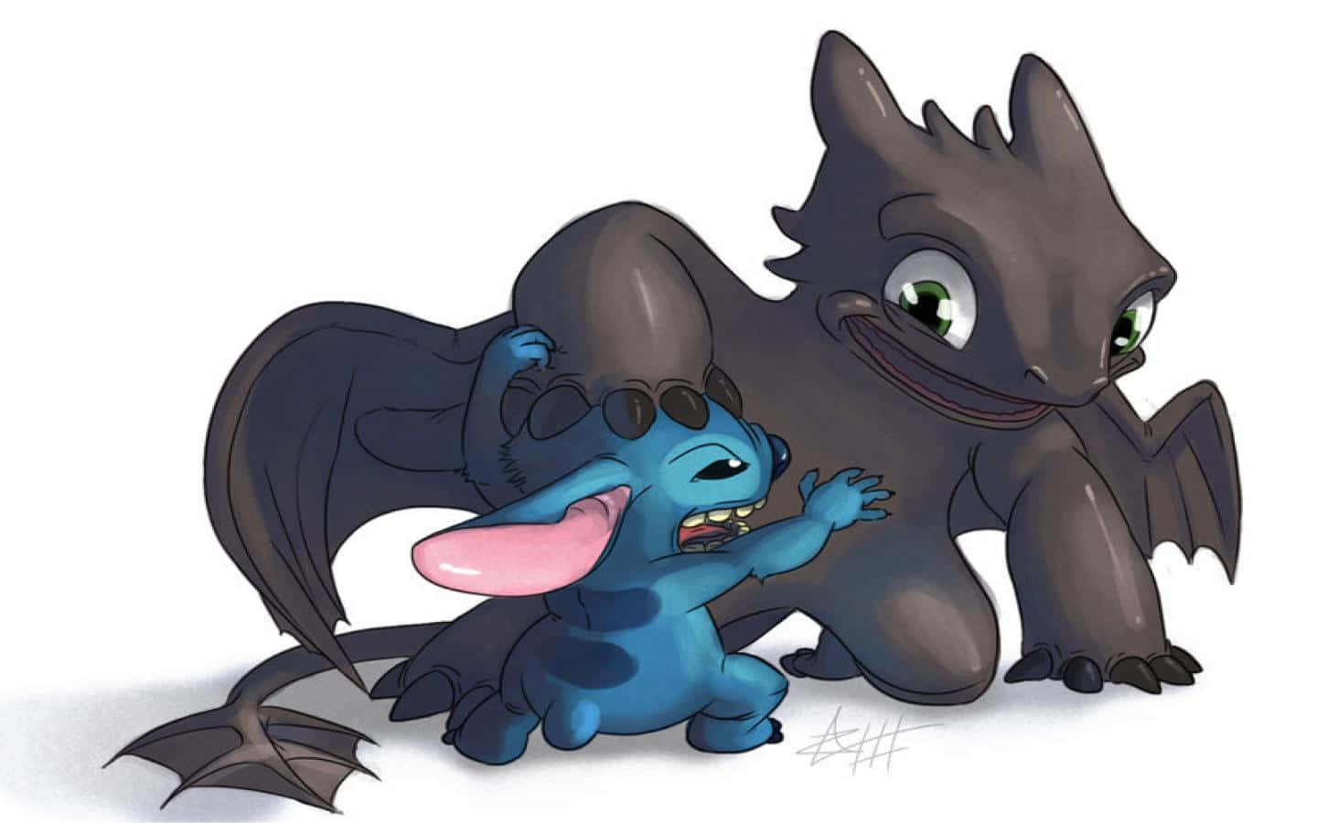 Toothless And Stitch Attacking Smiling Background