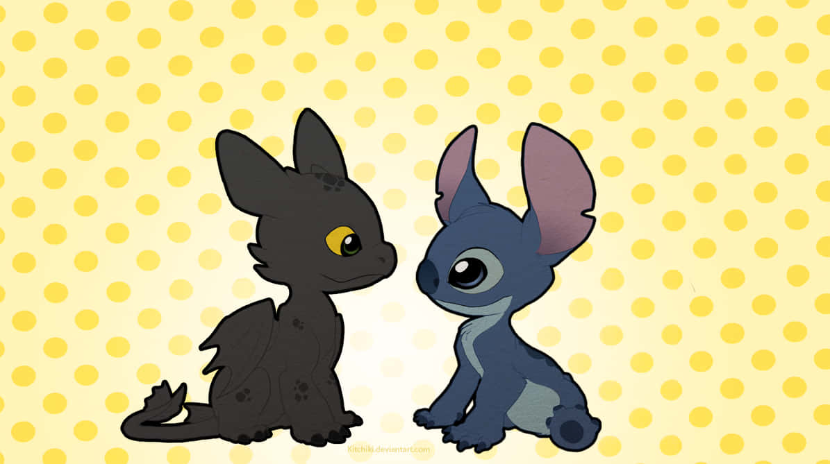 Toothless And Stitch Baby Yellow Background