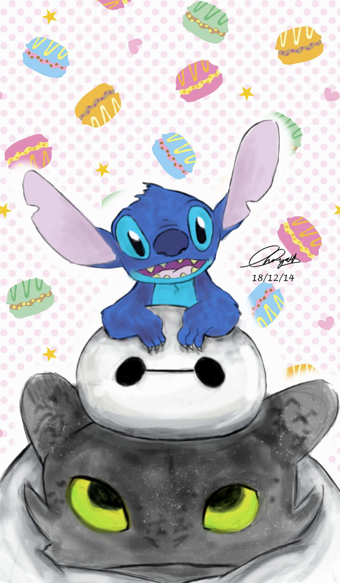 Toothless And Stitch Baymax Colorful Burger Background