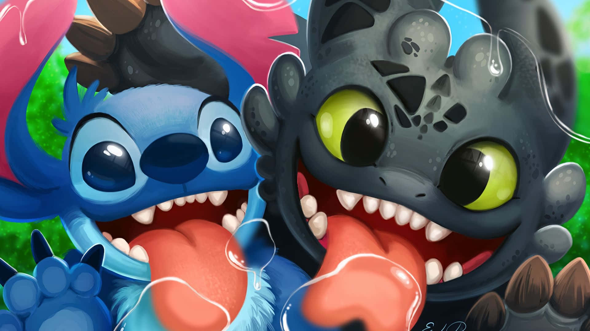 Toothless And Stitch Goofy Faces Background