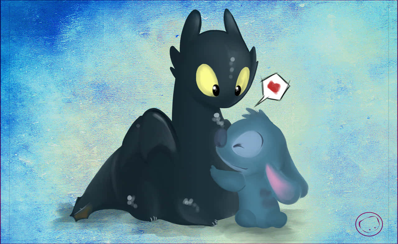 Toothless And Stitch Hugging Background