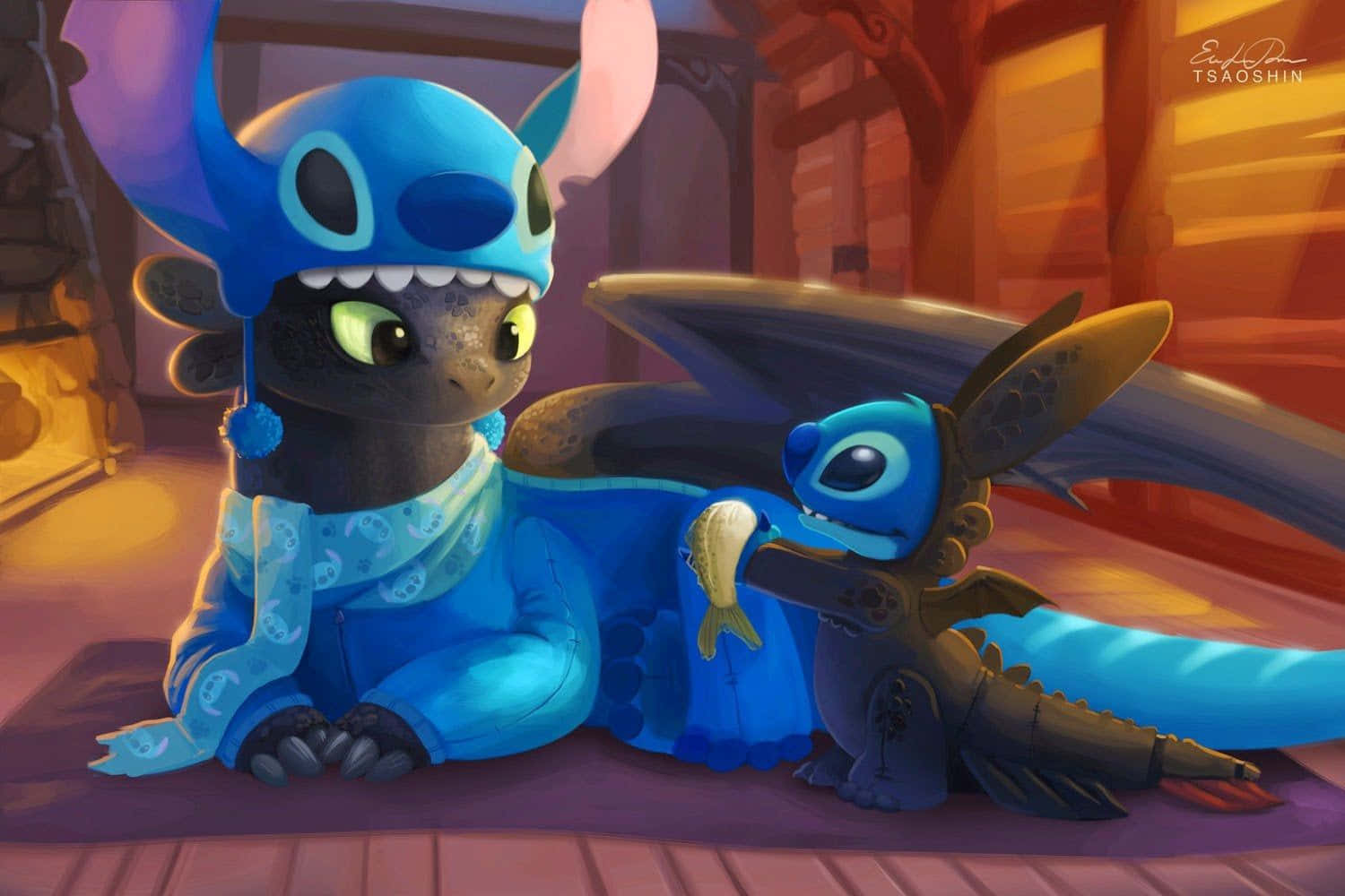 Toothless And Stitch In Costumes Background