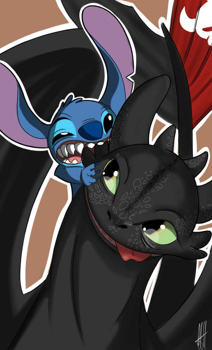 Toothless And Stitch Play Biting Background